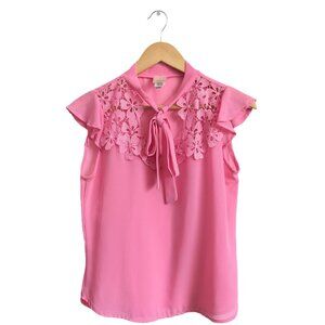 Lodys Pink Chiffon Tie Neck with Floral Lace Top